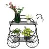 Paint With Handle Cart Shape 2 Layer Plant Stand Black