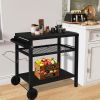 Outdoor Grill Cart Three-Shelf Grill Table, Movable BBQ Trolley Food Prep Cart with Two Wheels & Hooks, Black