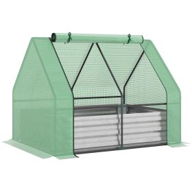 Outsunny Galvanized Raised Garden Bed with Mini Greenhouse Cover, Outdoor Metal Planter Box with 2 Roll-Up Windows for Growing Flowers, Fruits Outsunny Galvanized Raised Garden Bed with Mini Greenhouse Cover, Outdoor Metal Planter Box with 2 Roll-Up Windows for Growing Flowers, Fruits