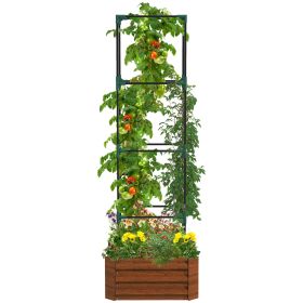 Outsunny Galvanized Raised Garden Bed, 24" x 24" x 11.75" Outdoor Planter Box with Trellis Tomato Cage and Open Bottom for Climbing Vines, Vegetables