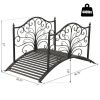4' Metal Arch Backyard Garden Bridge with Safety Siderails, Delicate Scrollwork, & Easy Assembly, Black Bronze