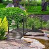 4' Metal Arch Backyard Garden Bridge with Safety Siderails, Delicate Scrollwork, & Easy Assembly, Black Bronze