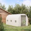 Outsunny 15' x 7' x 7' Walk-In Tunnel Greenhouse, Large Garden Hot House Kit with 6 Roll-up Windows & Roll Up Door, Steel Frame, White