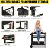 Outdoor Grill Cart Three-Shelf Grill Table, Movable BBQ Trolley Food Prep Cart with Two Wheels & Hooks, Black