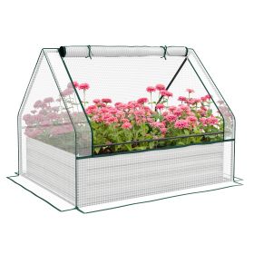 Outsunny Raised Garden Bed with Mini Greenhouse, Galvanized Outdoor Planter Box with Cover, for Herbs and Vegetables, Use for Patio, Garden, Balcony (Color: as Pic)