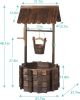 Wooden Wishing Well Planter with Hanging Bucket for Flower and Plants Indoor and Outdoor, Rustic Flower Planter Patio Garden