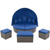 GO Outdoor rattan daybed sunbed with Retractable Canopy Wicker Furniture, Round Outdoor Sectional Sofa Set